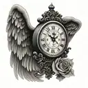 wings with centered clock tattoo design idea