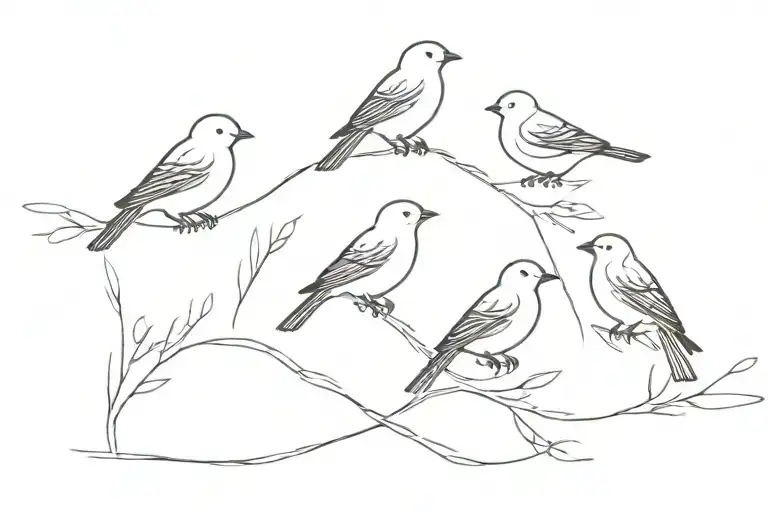 four birds perched tattoo design idea