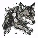 wolf looking at orion constellation tattoo design idea