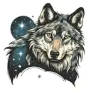 wolf looking at orion constellation tattoo design idea