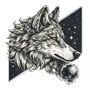 wolf looking at orion constellation tattoo design idea