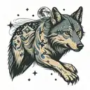 wolf looking at orion constellation tattoo design idea