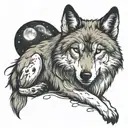 wolf looking at orion constellation tattoo design idea