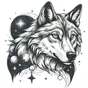 wolf looking at orion constellation tattoo design idea