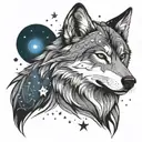 wolf looking at orion constellation tattoo design idea