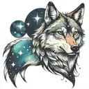 wolf looking at orion constellation tattoo design idea