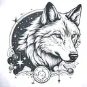 wolf looking at orion constellation tattoo design idea