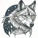 wolf looking at orion constellation tattoo design idea