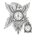 carpedium written tattoo design, with wings of eagle and time ticking, thematically present youth is just slipping away. tattoo design idea