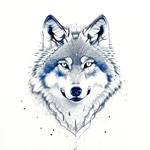 wolf tooling up at butterfly  tattoo design idea