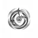 ichthys symbol with a design of two people fishing inside tattoo design idea