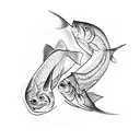 ichthys symbol with a design of two people fishing inside tattoo design idea