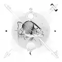 ichthys symbol with a design of two people fishing inside tattoo design idea