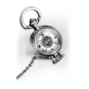 pocket watch with chain and broken glass and behind a pirate ship tattoo design idea