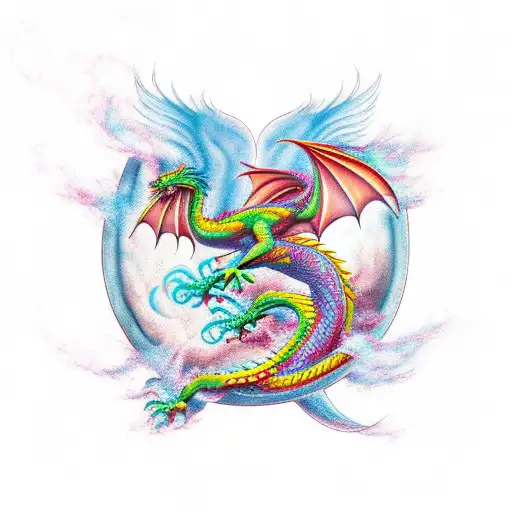 Dragon and Phoenix tattoo design idea
