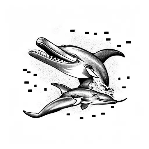 dolphin train tattoo design idea