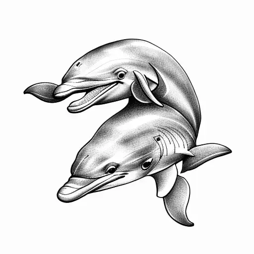dolphin and train tattoo design idea