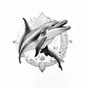 dolphin train tattoo design idea