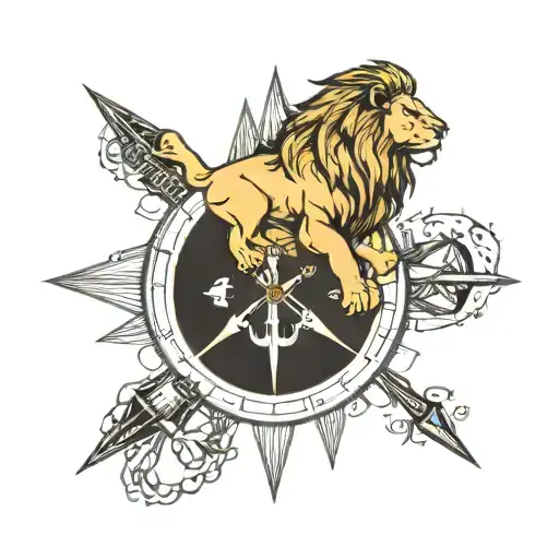deeds, not words. lion, compass, cross tattoo design idea