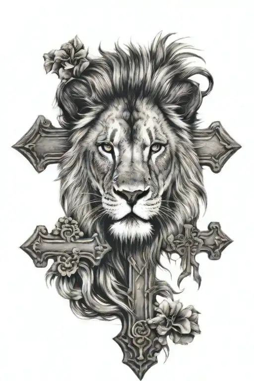 lion and cross tattoo design idea