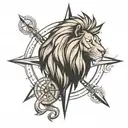 deeds, not words. lion, compass, cross tattoo design idea