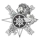 deeds, not words. lion, compass, cross tattoo design idea