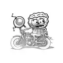 spongebob riding a motorcycle through a store. tattoo design idea