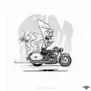 spongebob riding a motorcycle through a store. tattoo design idea