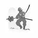A silhouette of a lineman working on a powerline against a backdrop of a mountain range tattoo design idea