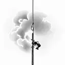 A silhouette of a lineman working on a powerline against a backdrop of a mountain range tattoo design idea