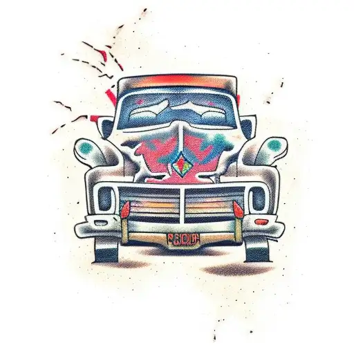 wrecked old car tattoo design idea