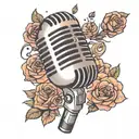 A minimalist tattoo of a microphone with subtle references to Ariana Grande's music in the design tattoo design idea