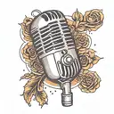 A minimalist tattoo of a microphone with subtle references to Ariana Grande's music in the design tattoo design idea