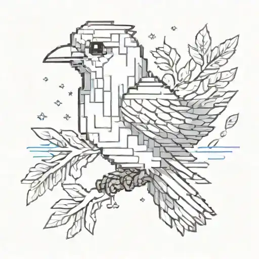 A pixel art design of a kolibrie bird in the style of classic video game sprites tattoo design idea