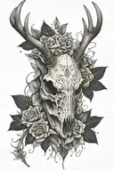 Deer Skull Looking to the left side with Vegatation Tatto tattoo design idea