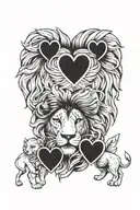 lion family with heart tattoo design idea