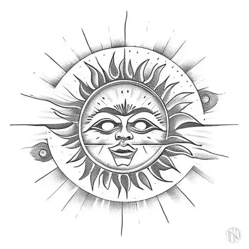 The sun on the background. On it the moon almost eclipsing the sun. In the front a circle with a cross.  tattoo design idea
