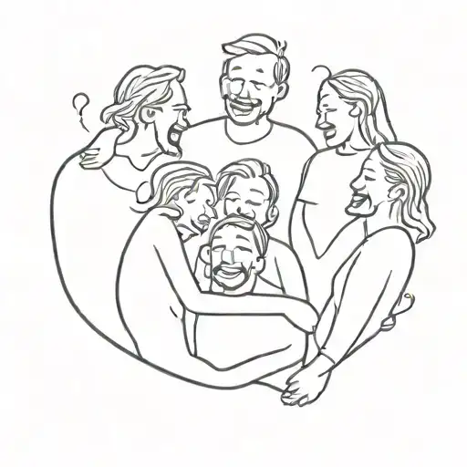 A minimalist tattoo of a group of friends laughing together, capturing the joy of communication and laughter with loved ones tattoo design idea