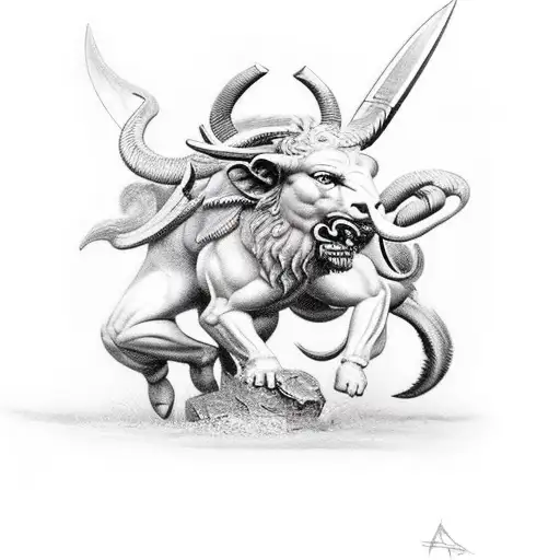 leonidas battling a minotaur tattoo design idea