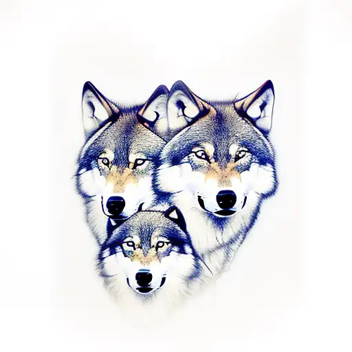 4 wolves. in the woods. 2 adults one male one female two male juveniles tattoo design idea