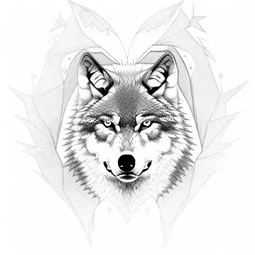 4 wolves. in the woods. 2 adults one male one female two male juveniles tattoo design idea