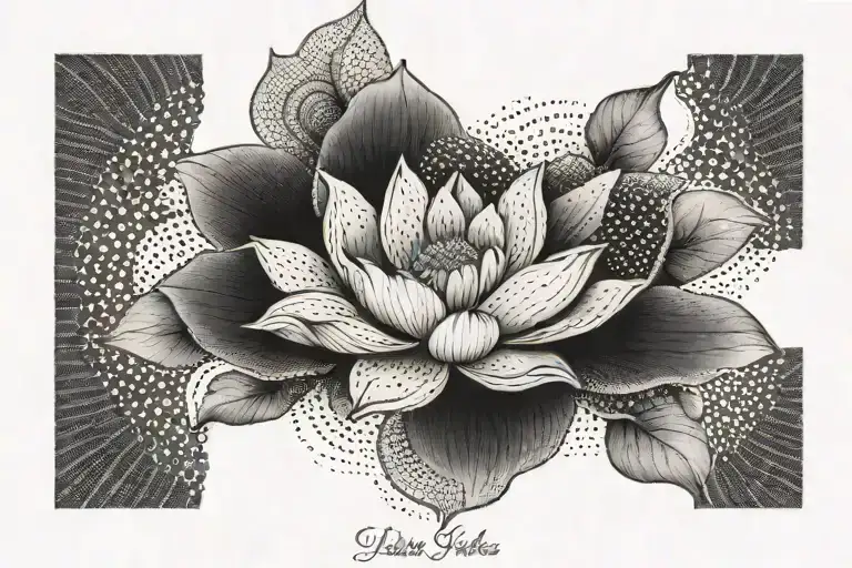 A dotwork mandala design with two lotus flowers, each representing your sons and their birth dates intricately woven into the petals tattoo design idea