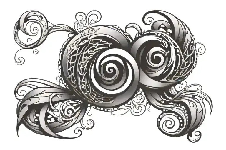 A stylized black and grey tattoo of two intertwined dates, representing your sons' birthdays in a modern and abstract way tattoo design idea