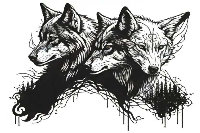 A blackwork tattoo of two wolves, one representing each of your sons, with their birth dates subtly incorporated into the design tattoo design idea
