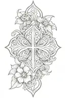 floral tattoo with Maltese cross tattoo design idea