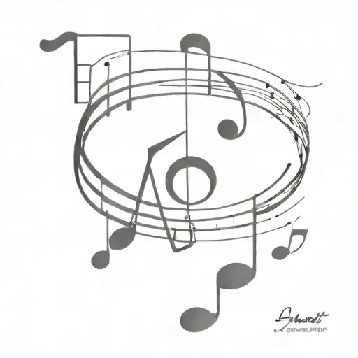 A symphony of musical notes intertwining with sound waves tattoo design idea
