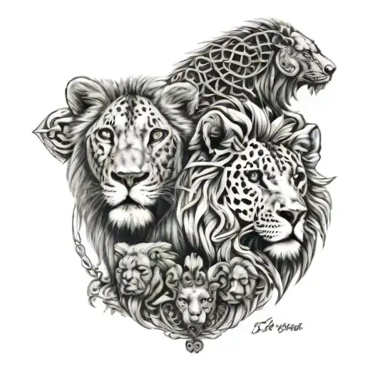 leo and piscus zodiac symbols combined with animals  tattoo design idea