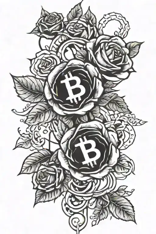 A dynamic design featuring a gang of roses entwined with bitcoin symbols, representing the entrapreneur's passion for both love and money tattoo design idea