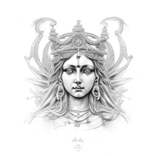 Goddess Themis in full growth tattoo design idea