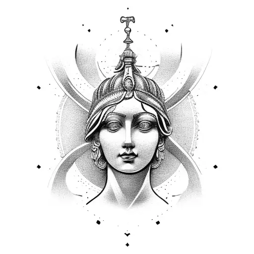Goddess Themis in full growth tattoo design idea